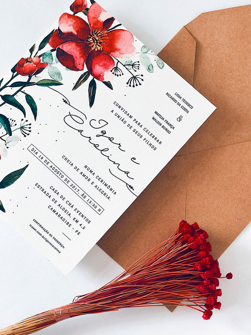 Convite de casamento rústico envelope craft