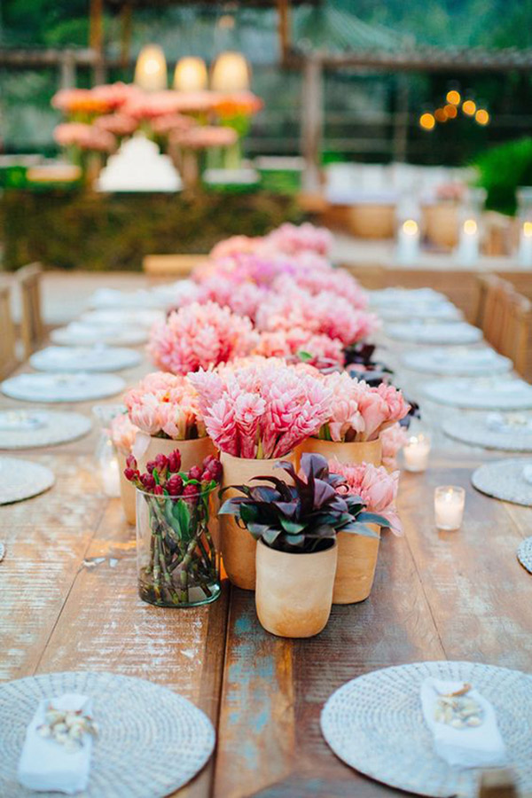 Decoração de Casamento em Tons de Rosa arranjos