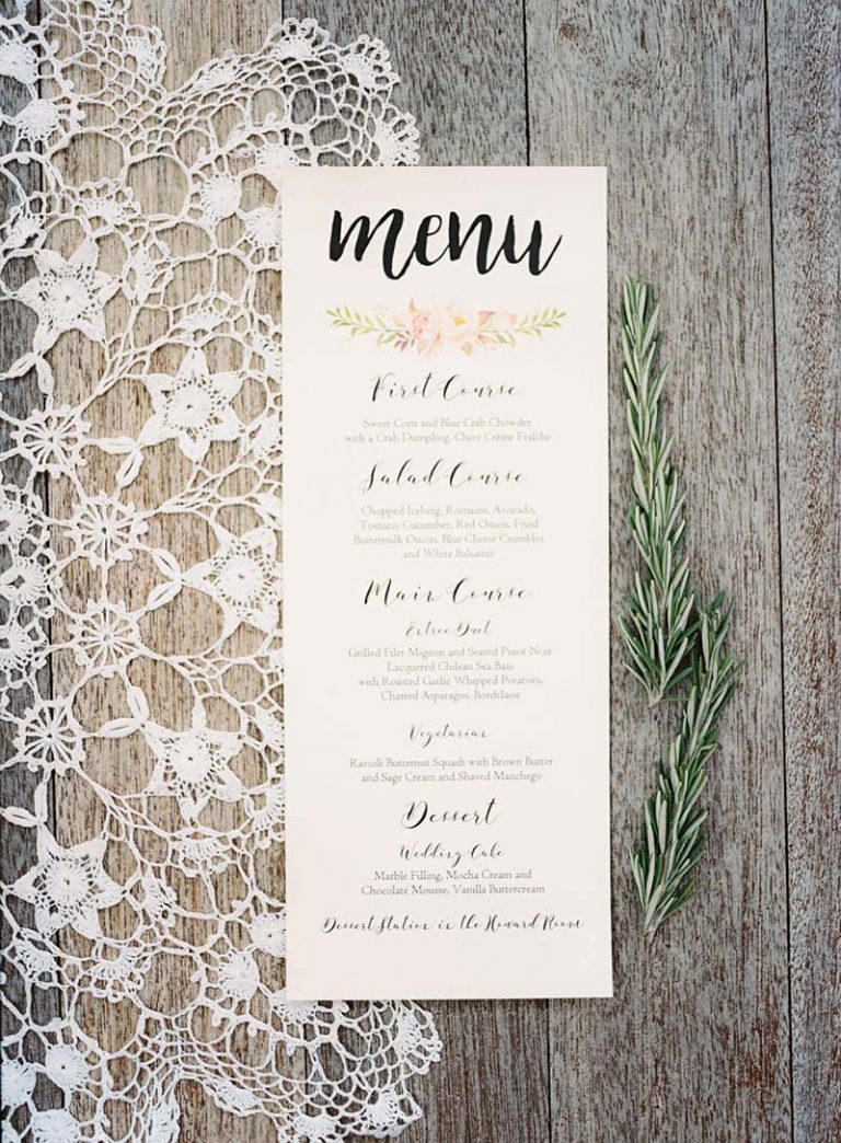 Papelaria | Como definir o design do menu do casamento