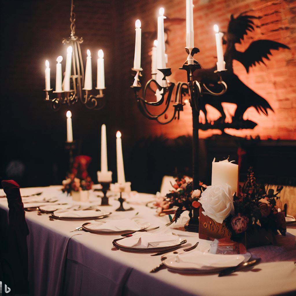 Casamento Temático Geek: decoração de casamento inspirada no Harry Potter, com uma grande mesa, velas brancas e lustre antigo