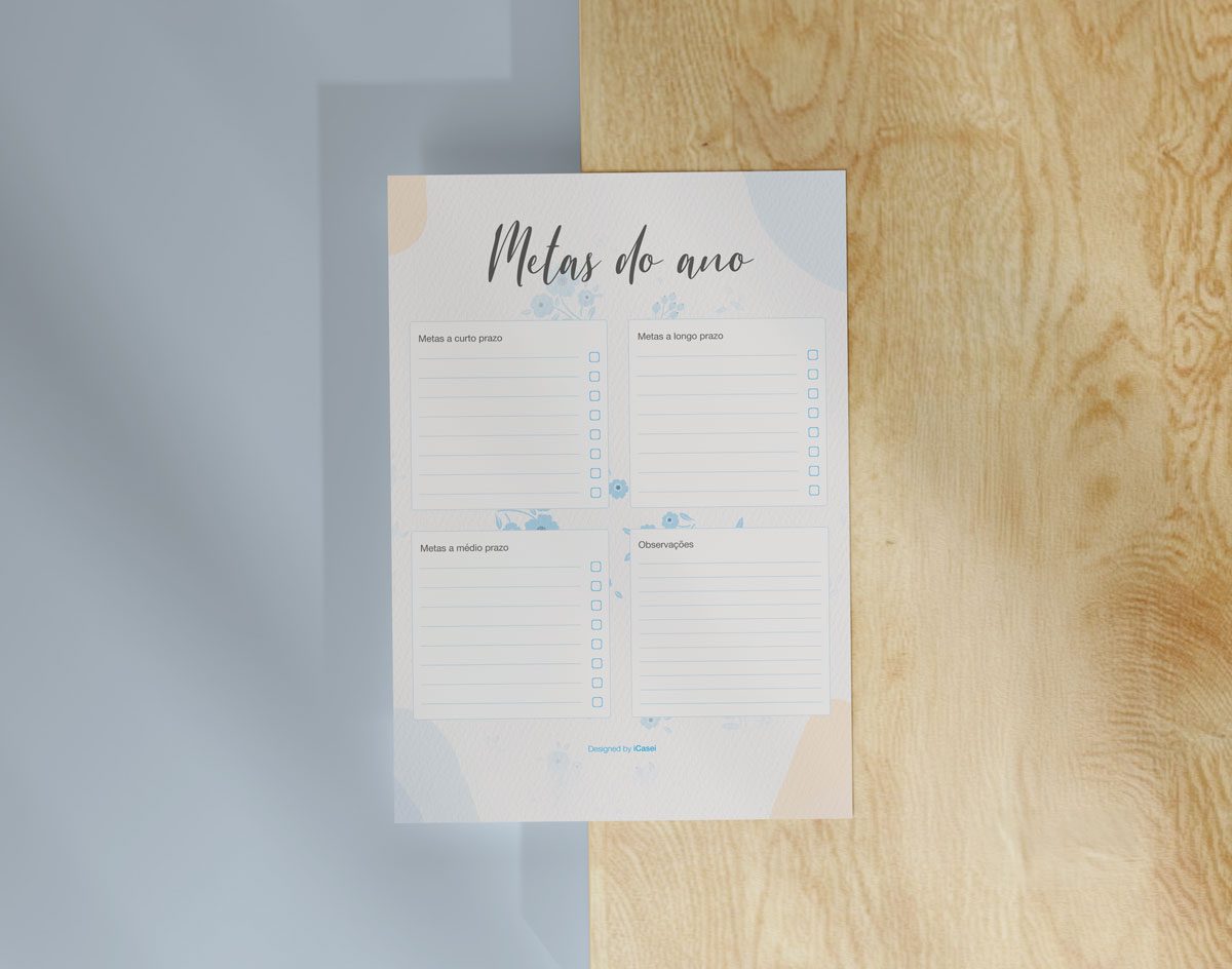 Arquivo de metas anual da papelaria para download 2025 com campos e observações