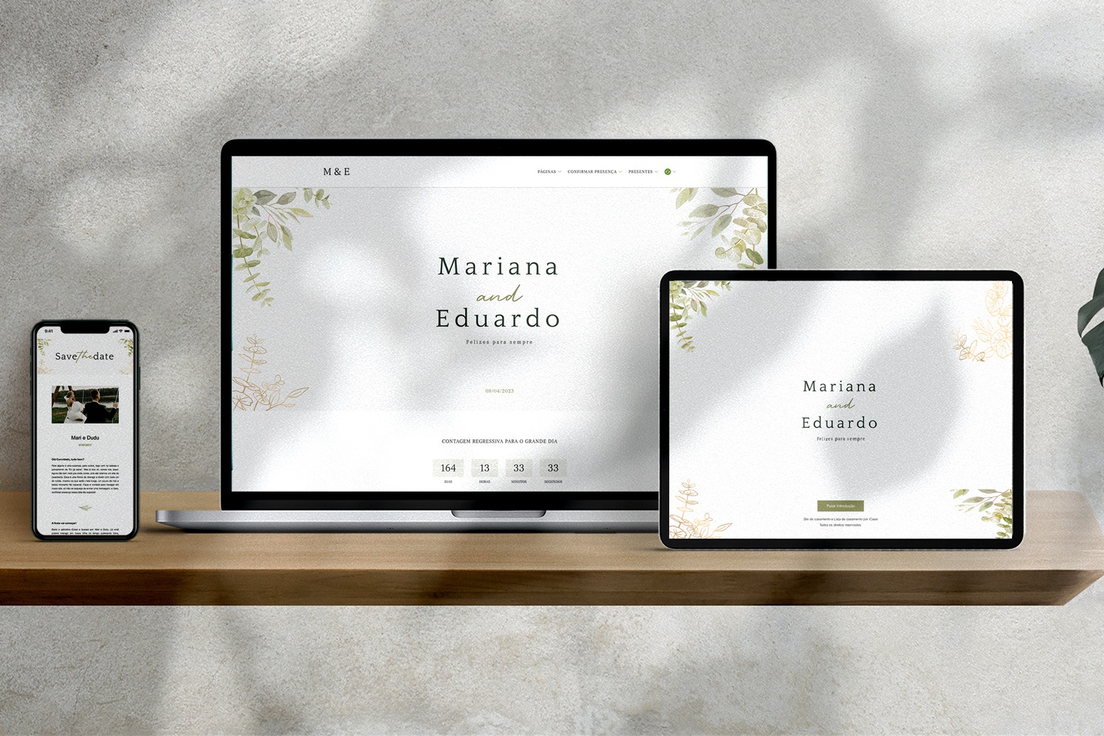 Página inicial de um site de casamento
