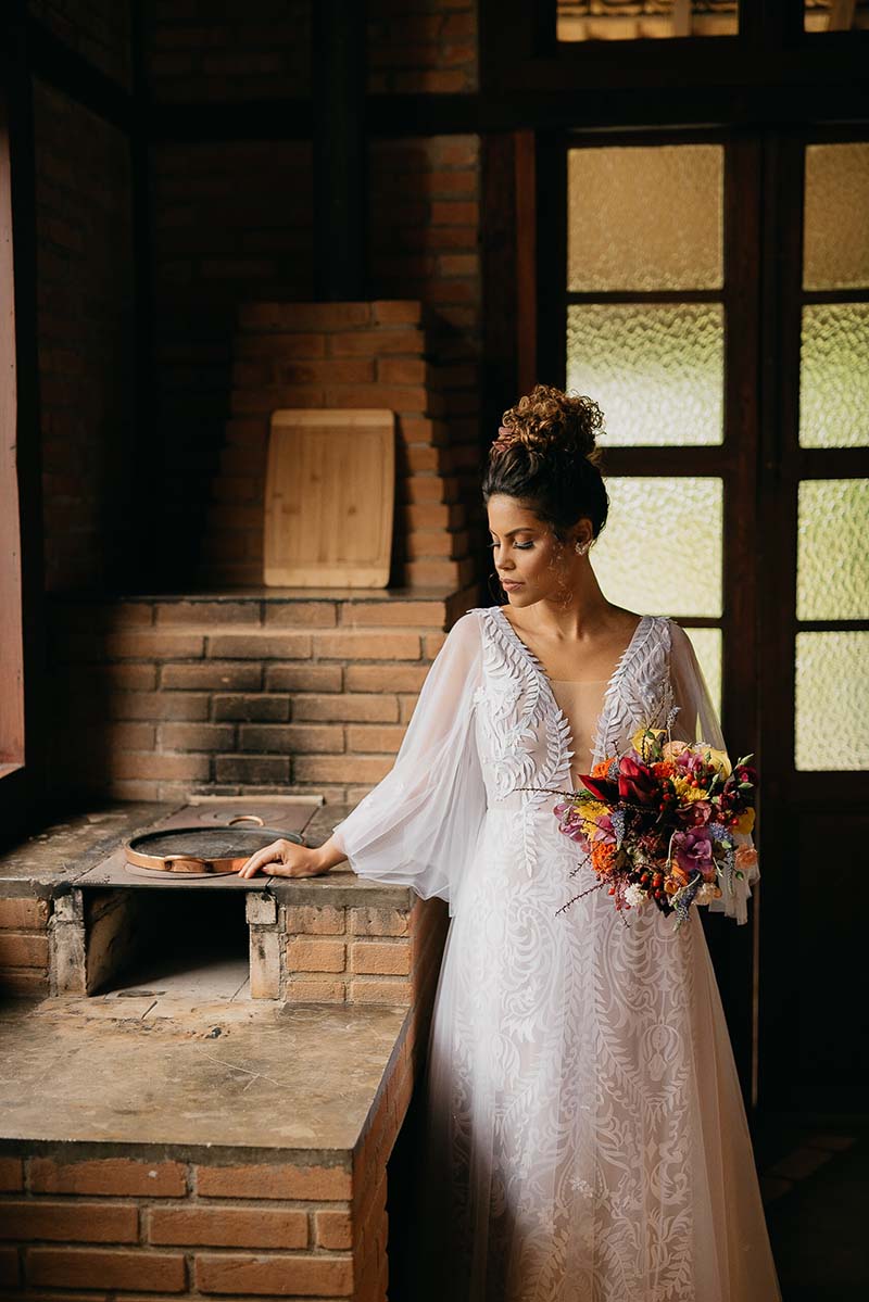 Vestido de noiva de Núbia, criado pelo Ateliê 605