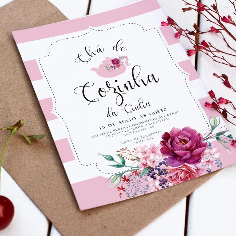 Convite de chá de panela rosa criativo