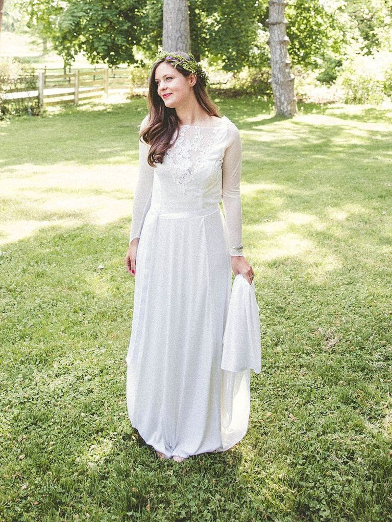 Vestido de noiva anos 70 confortável e fluido