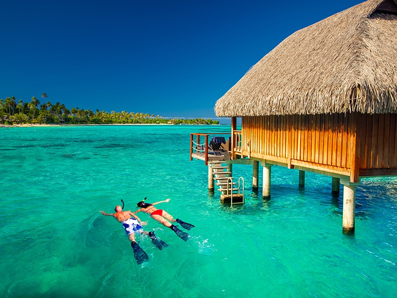 Consultor de viagens ajudando casal com seguro e reservas da lua de mel