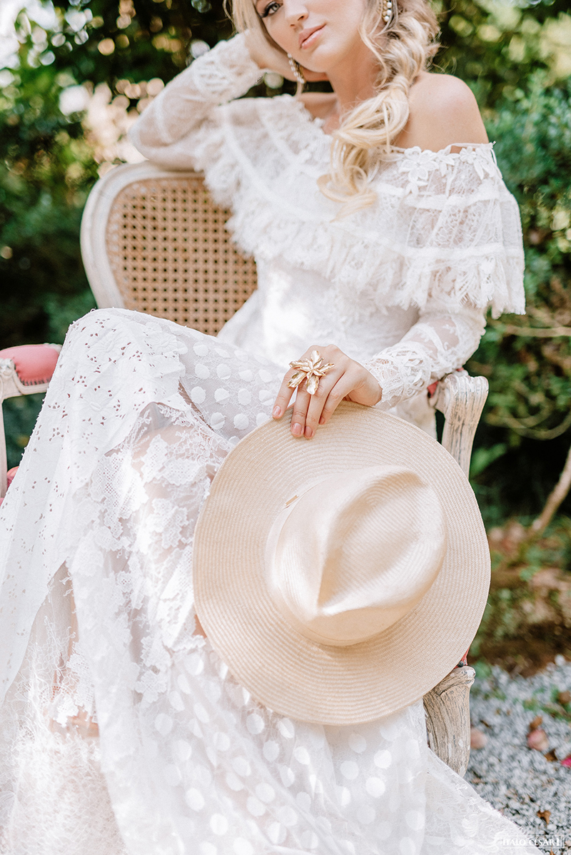 editorial casamento no campo headpiece com flores