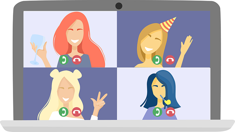 amigas comemorando chá de lingerie virtual