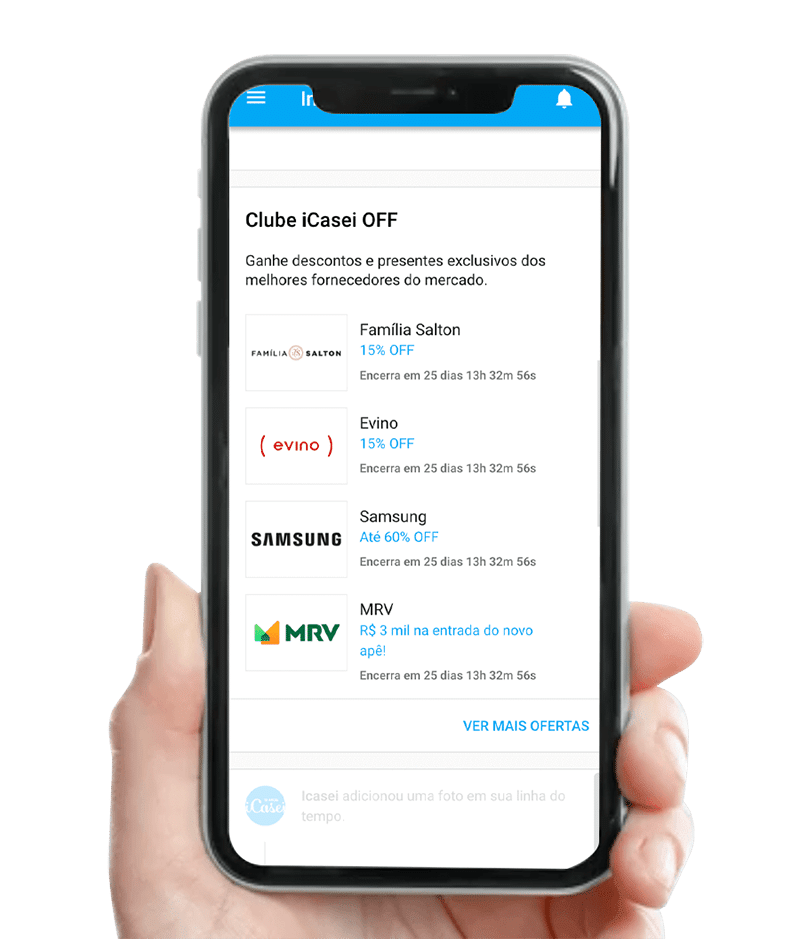 Imagem mostra clube de vantagens icasei na tela de um celular
