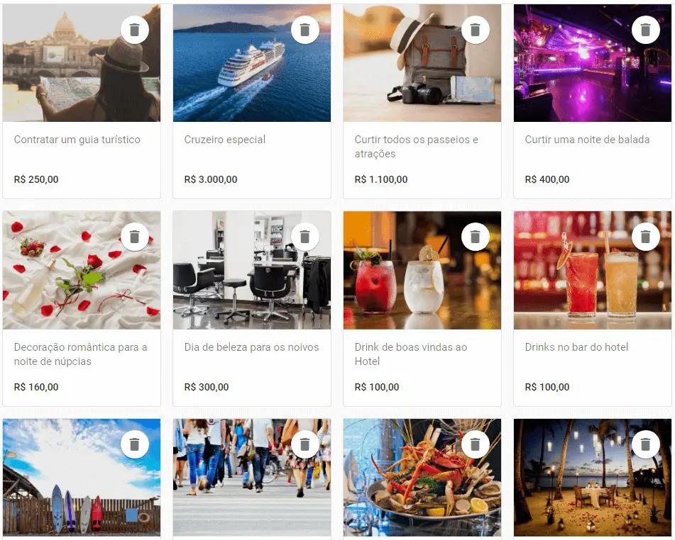 screenshot de exemplos de cotas de lua de mel|screenshot de opção de cota para lua de mel completa|imagem com exemplos de cotas de lua de mel|screenshot de cotas de lua de mel para as ilhas Maldivas|screenshot de uma página de site de casamento com a opção de cotas de lua de mel||