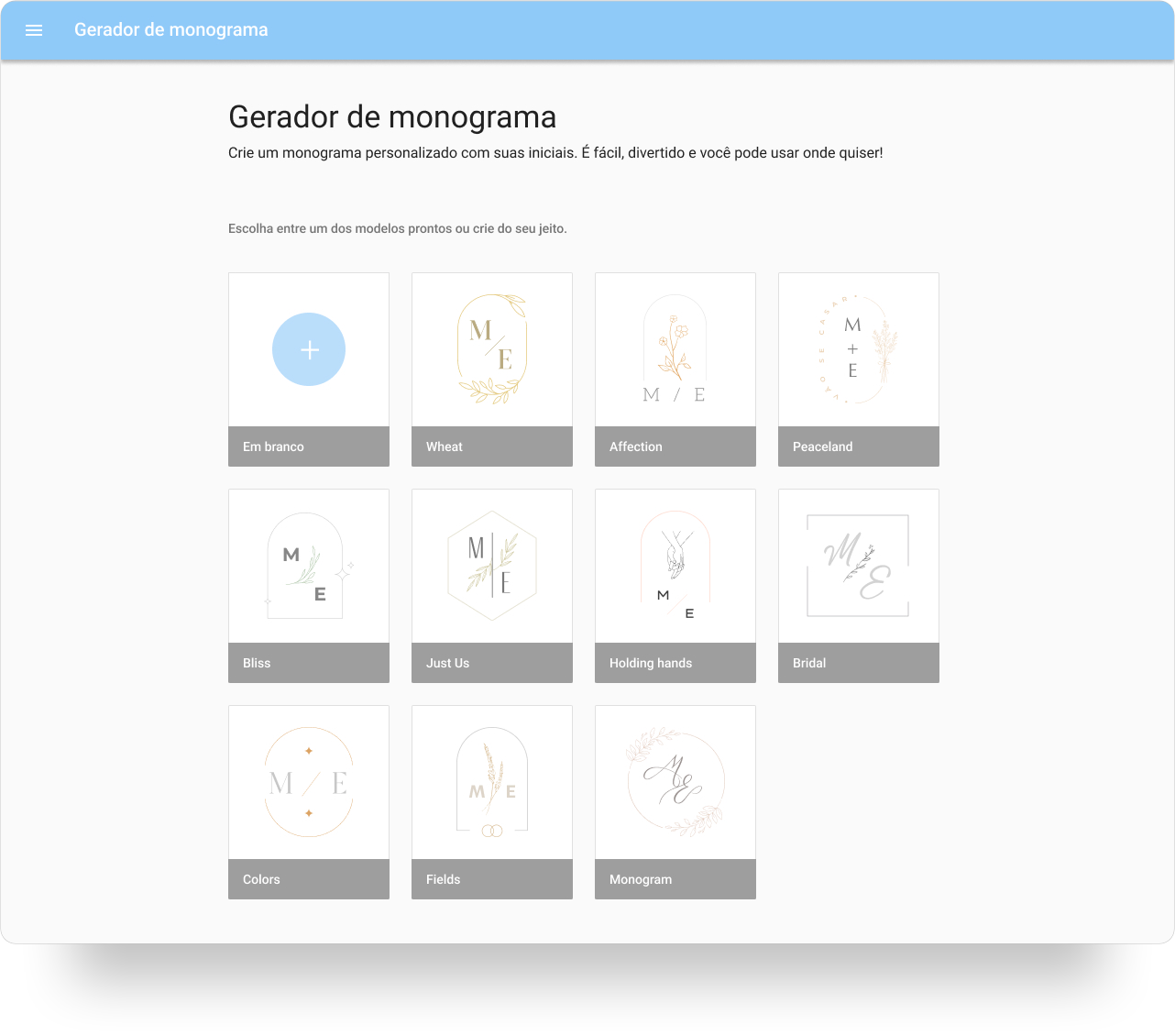 modelos prontos no gerador de monograma iCasei