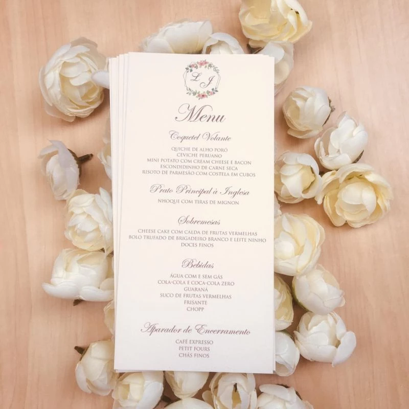 menu do casamento clássico em papel texturizado