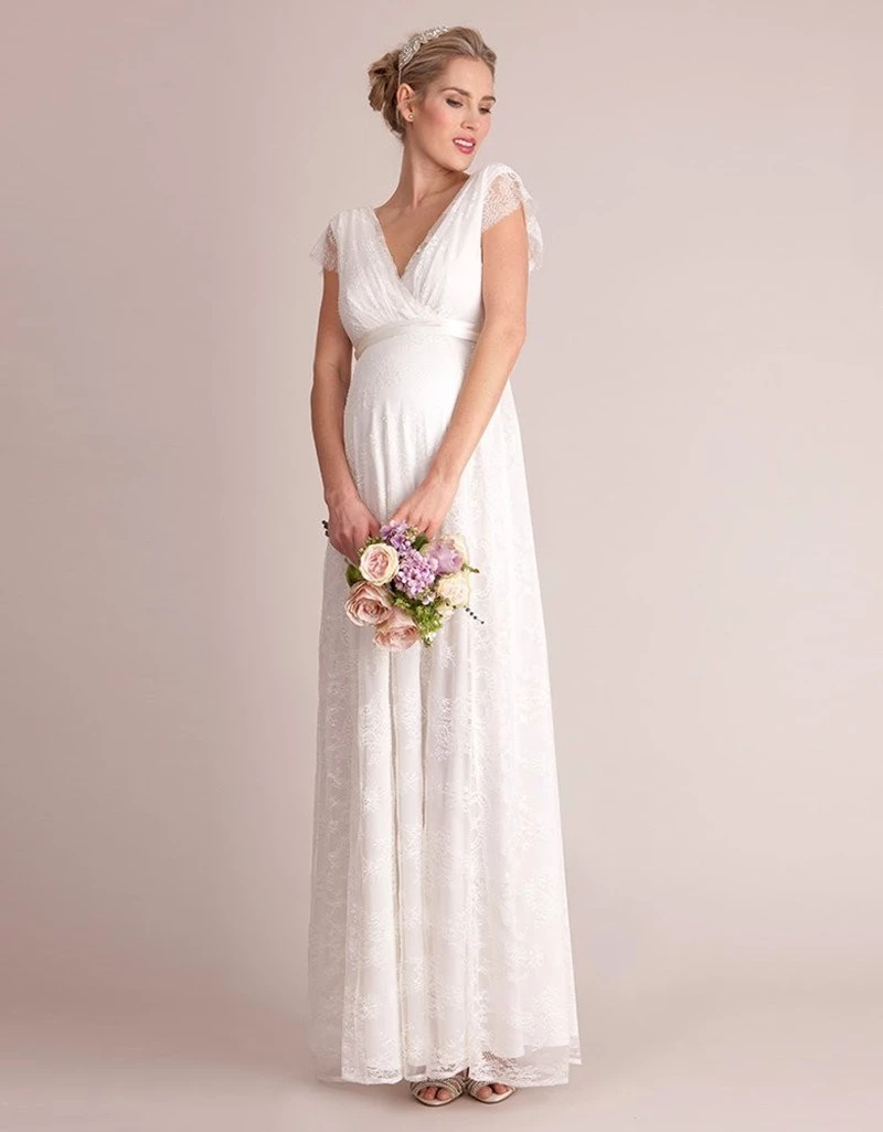 vestido de noiva para grávida com tecido fluido