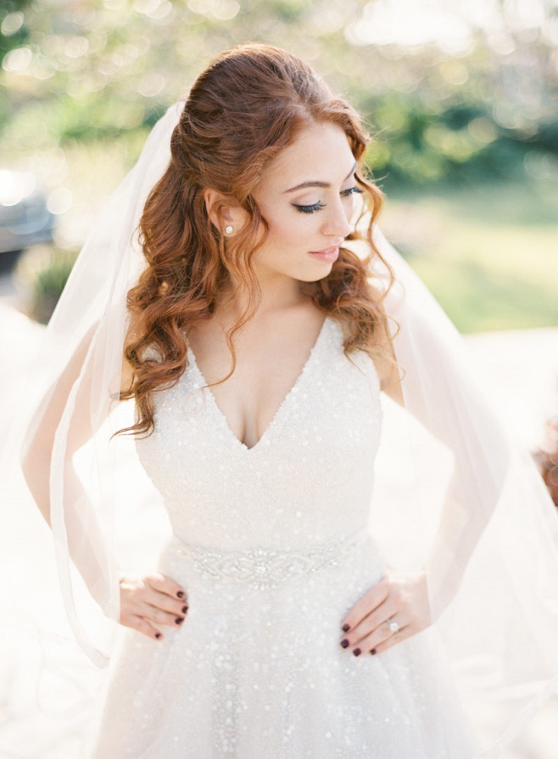 penteados para noivas ruivas semi-preso com ondas