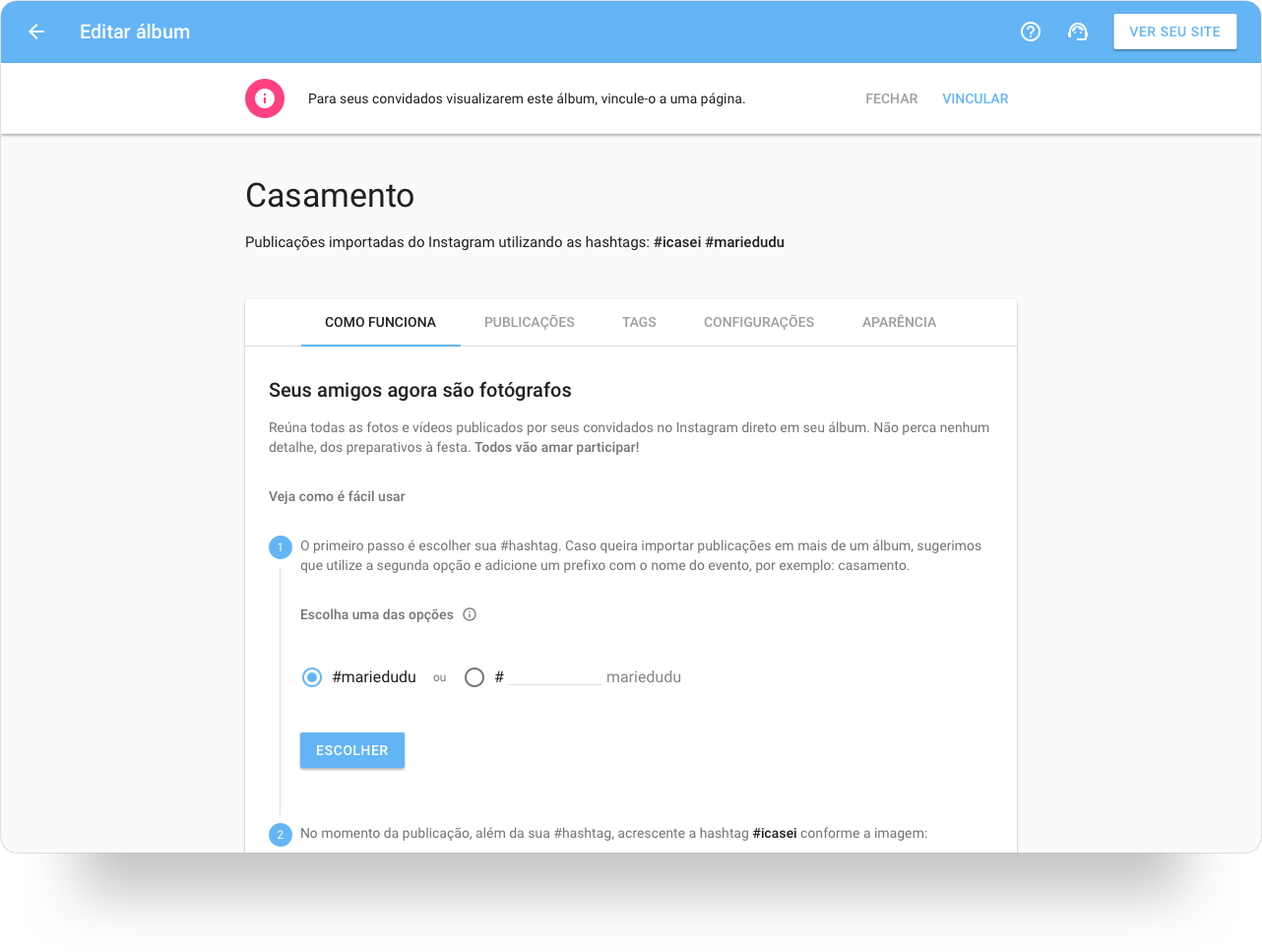 Seu amigo seu fotógrafo iCasei - moderação e seleção de posts
