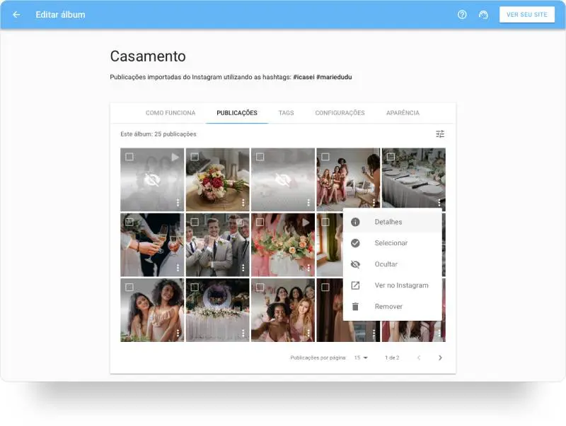 Hashtag no site de casamento para aumentar a interação dos convidados