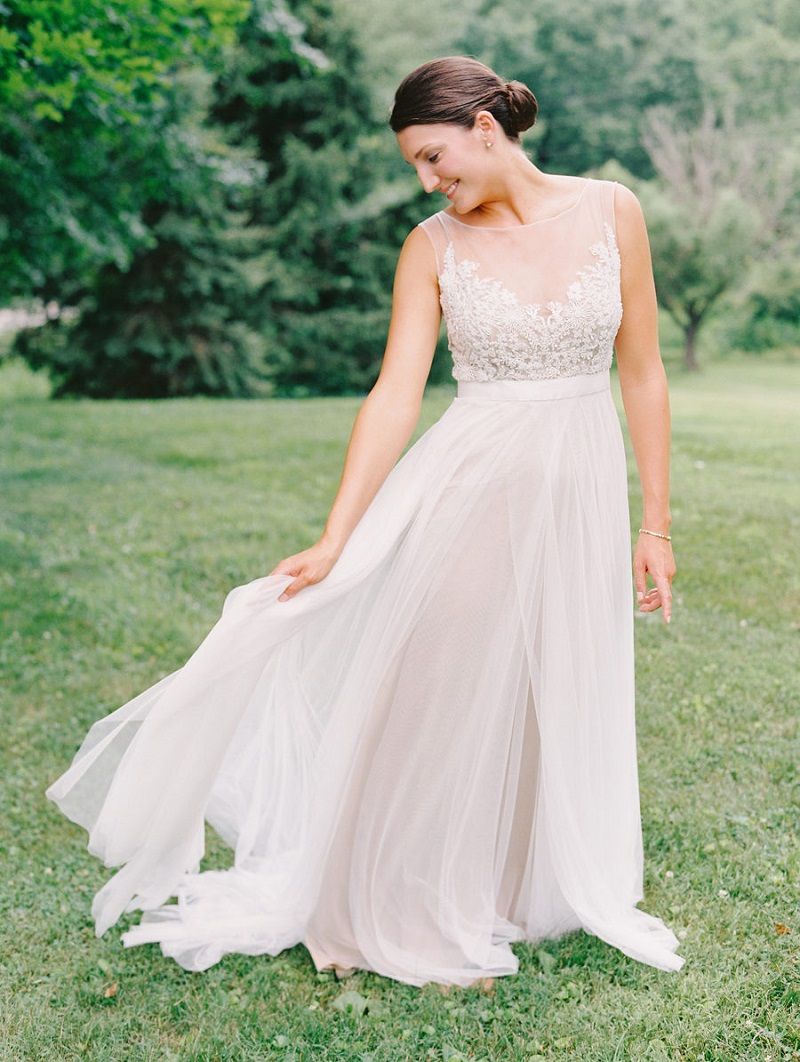 vestido de noiva corte império com saia fluida em chiffon