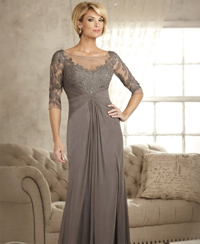 vestido elegante com mangas para mãe da noiva e do noivo