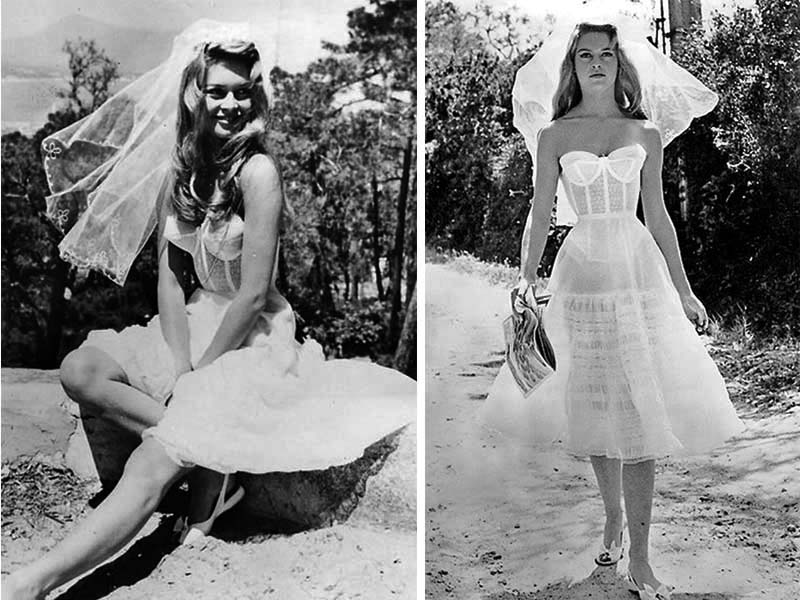 vestidos de noiva do cinema - Brigitte Bardot 1956 - tomara que caia com saia balonê