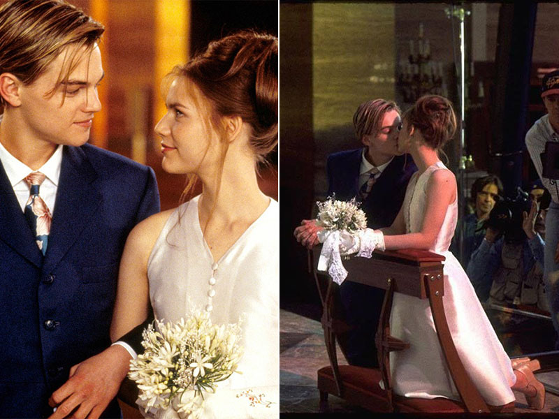 vestidos de noiva do cinema - Romeu e Julieta 1996 - midi de cetim minimalista