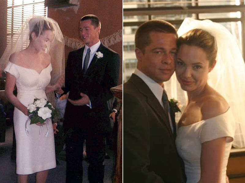 vestidos de noiva do cinema - Sr e Sra Smith 2005 - midi justo ombro a ombro