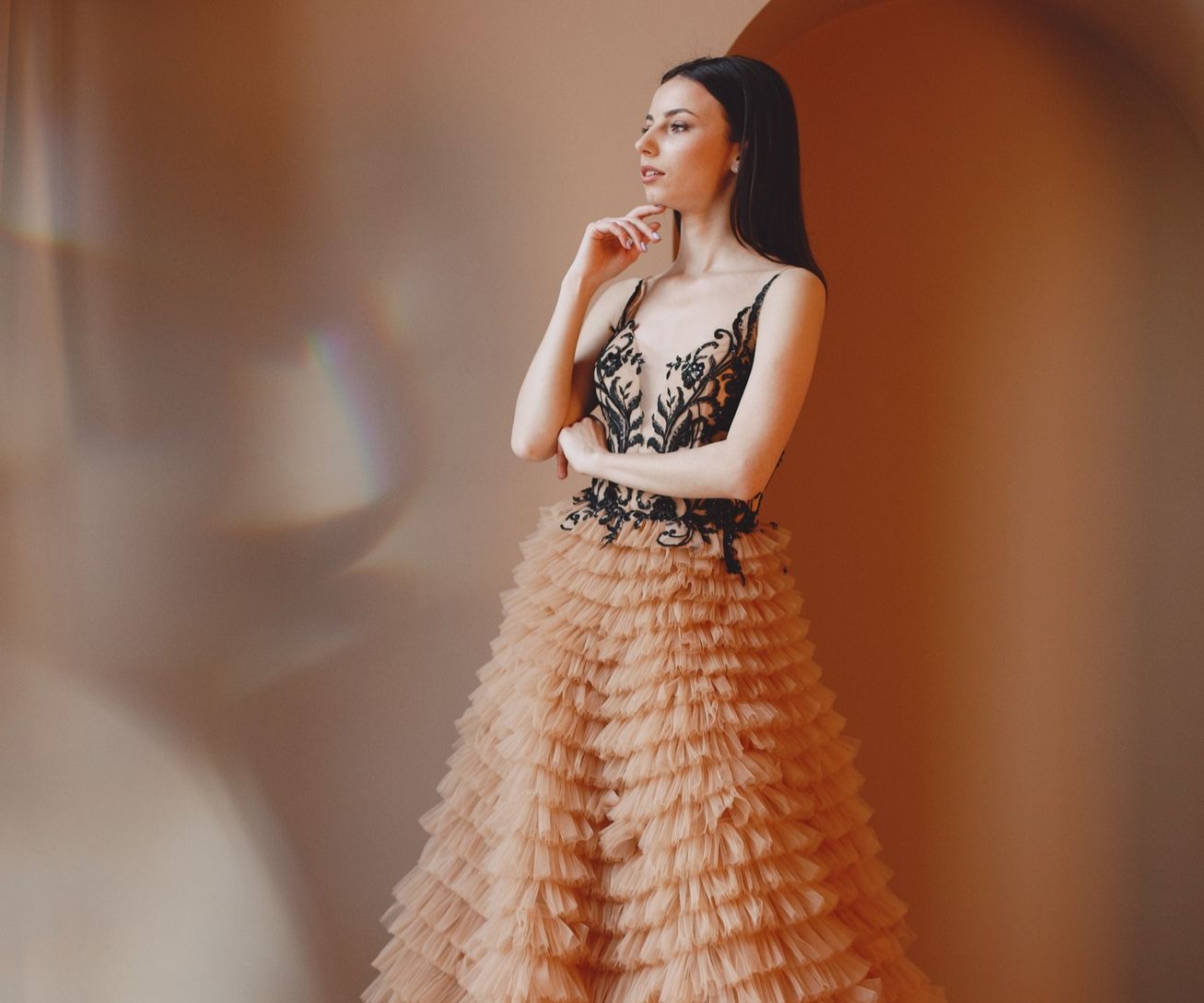 Vestido de noiva com duas cores harmonizadas